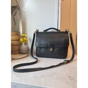 Coach Black Leather Crossbody Satchel with Gold Hardware